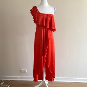Alexis Coral Asymmetrical Ruffle Silk Dress